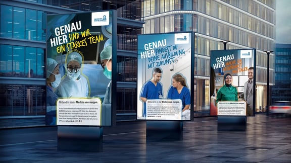 City-Light-Poster mit Arbeitgeber-Kampagne der Universitätsmedizin Frankfurt