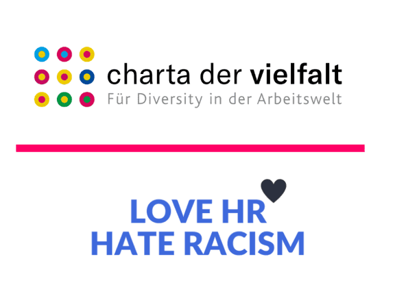 Logos von Charta der Vielfalt und Love HR Hate Racism