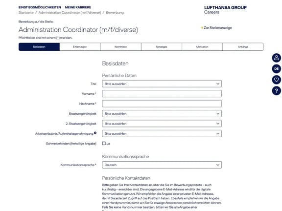 Lufthansa persönliche Datenmaske