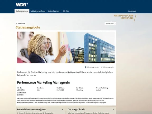 Referenz WDR Stellenanzeige